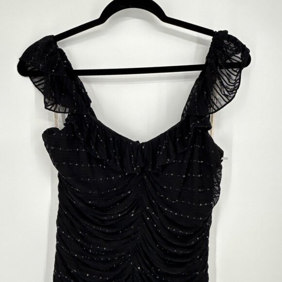 BCBGeneration Size 10 Black Silver Metallic Sleeveless Midi Dress Ruched Stretch - Picture 4 of 10